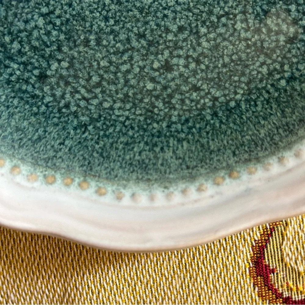 Mikasa Gourmet Basics Stoneware Reyna Teal Speckled Scalloped Edge Dinner Plate